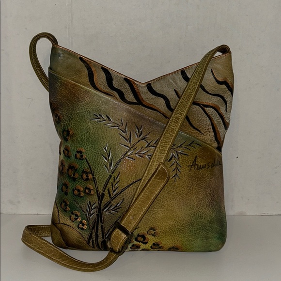 Anuschka hand painted leather crossbody shoulder bag multicolor - Picture 1 of 10